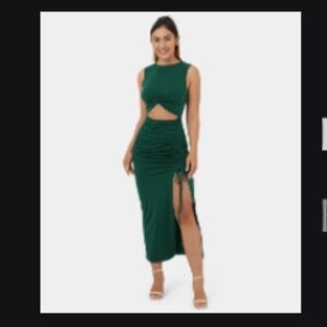HALARA Green Cut-Out Midi Dress